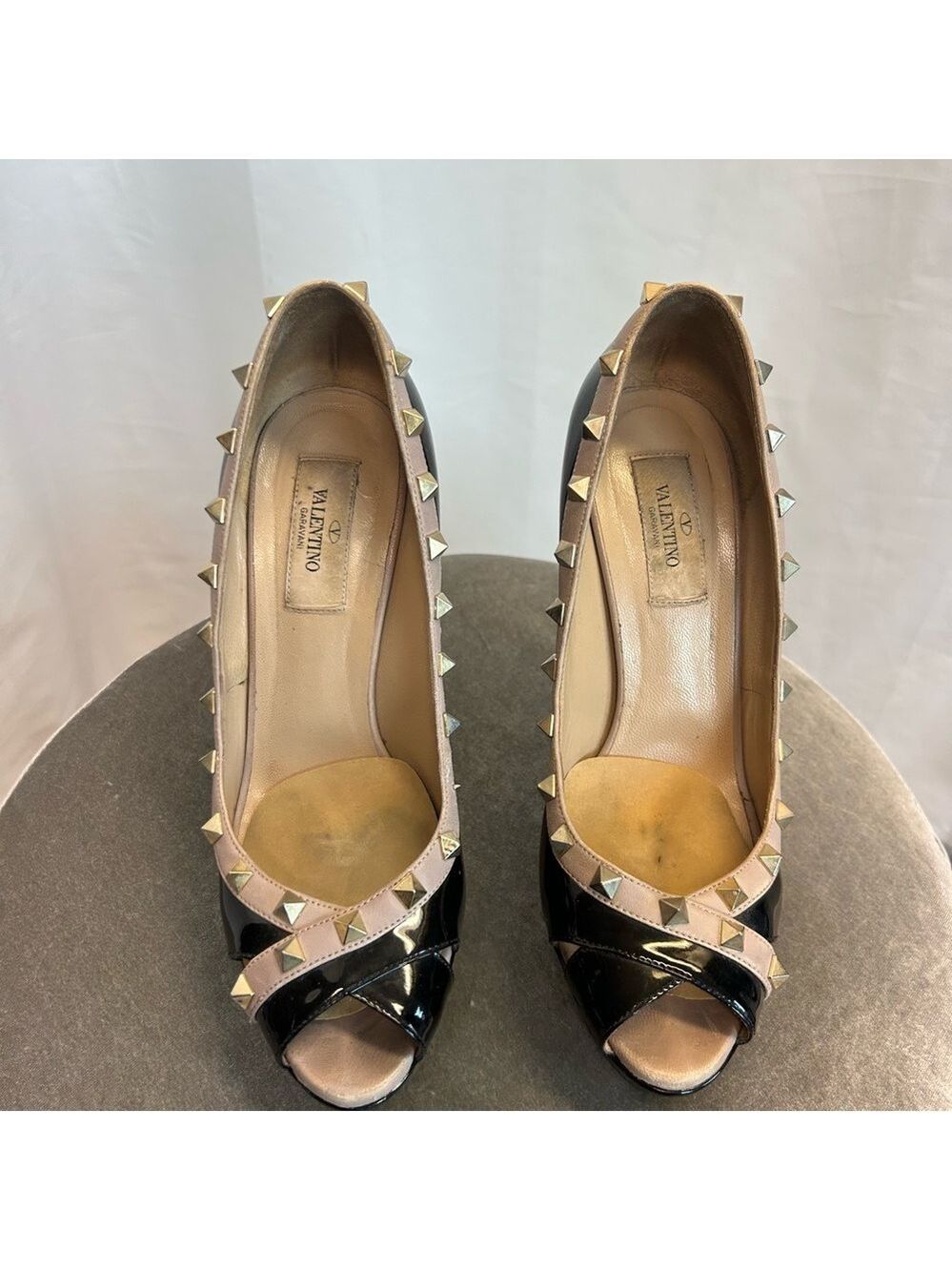 Valentino Rockstud platform peep-toe pumps black patent leather Sz 38.5 - Picture 3 of 13